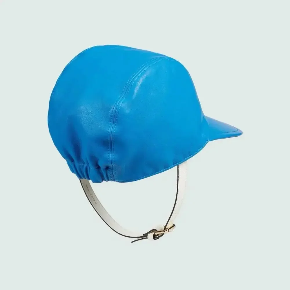 NWT Gucci x Adidas Blue Leather Logo Baseball Cap Hat L 58cm Removable Strap